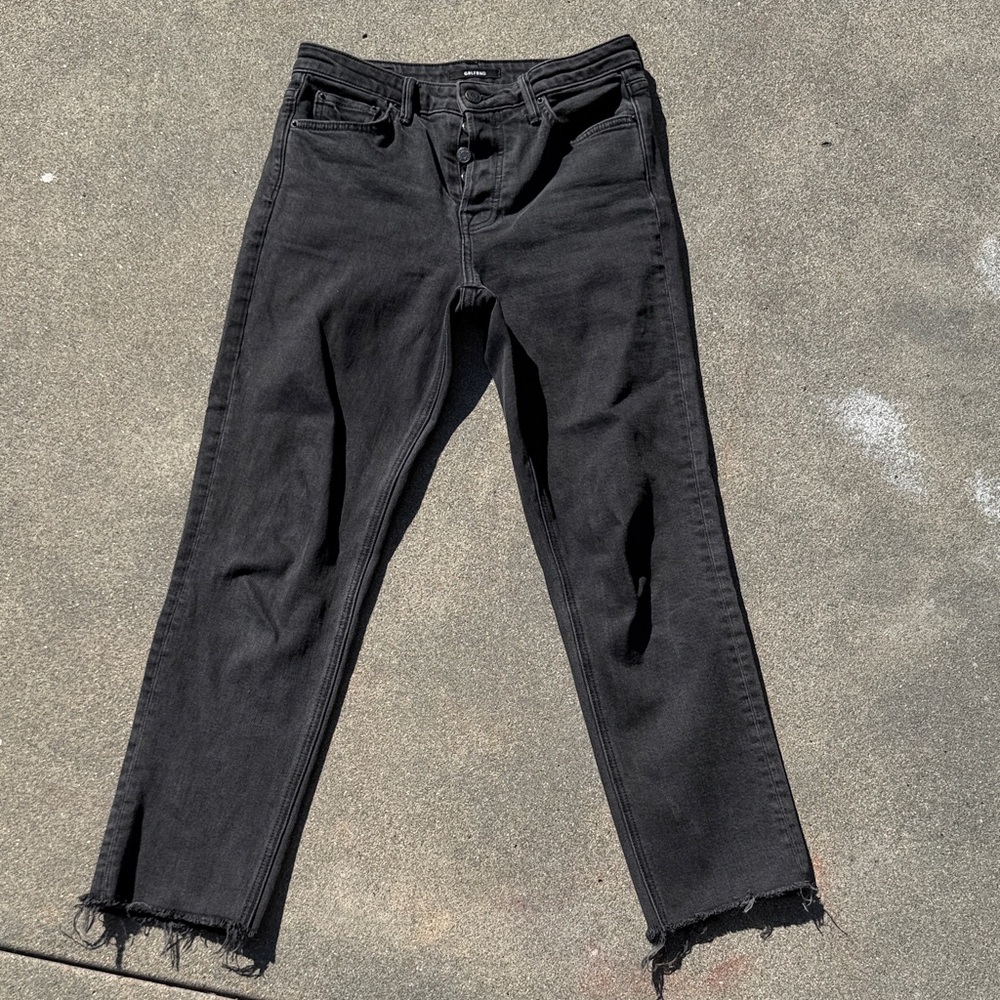 GRLFRND Black Straight Leg Jeans with Frayed Hem Size 26